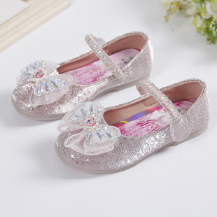 Bow Little Girl Children's Shoes Girls' Shoes 2023 Spring and Autumn New Shallow Mouth Children Princess Crystal Shoes Soft Sole Trendy