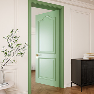 Chaosheng Customized Light French Retro Style Solid Wood Paint Single Door Green Bedroom Flat Door Curved Buckle Line