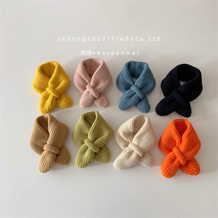Korean Style Thickened Warm Children's Scarf Winter Boys' Girls' Baby's Scarf Cross Knitted Wool Scarf