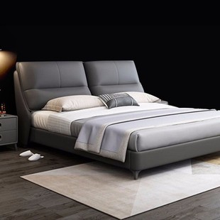 Find Factory Modern Casual Bed 2* 2.2m Leather Bed New Double Bed Cream Style Genuine Leather 1.8 Soft Pack Light Wedding Bed