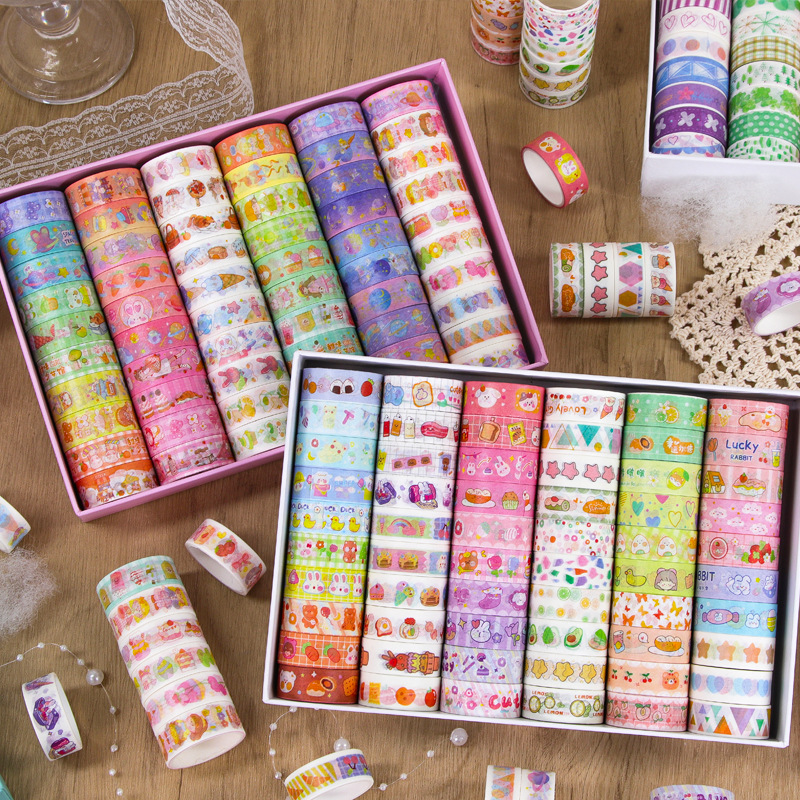 Popular online sensation 60-roll washi tape set, sticker materials for journaling, cartoon children's fresh and cute colorful tape