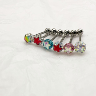 Comfortable flash mud ball sequins five-pointed star coated glue tongue nail hot girl sweet cute piercing jewelry personality cross-border