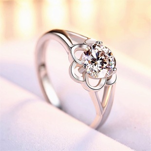 1 karat Simulation Mosan Diamond 925 Silver Opening Adjustable Ring Women Couple's Ring Wedding Diamond Ring Flower