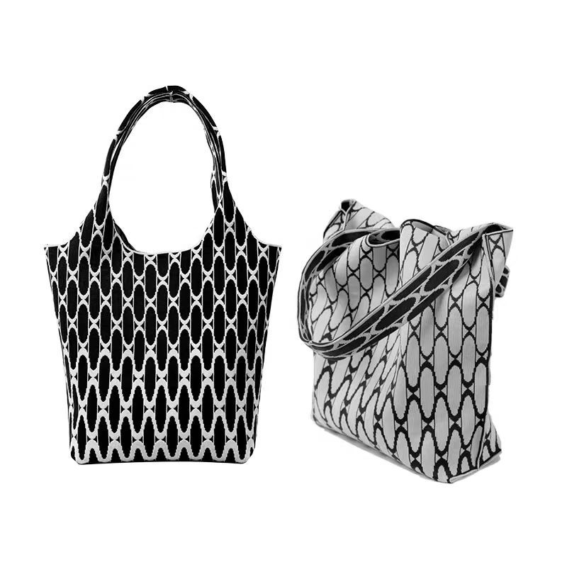 Daily Casual Matching Handbag Women's 2024 New Geometric Pattern Knitted Bag Large Capacity Portable for Travel