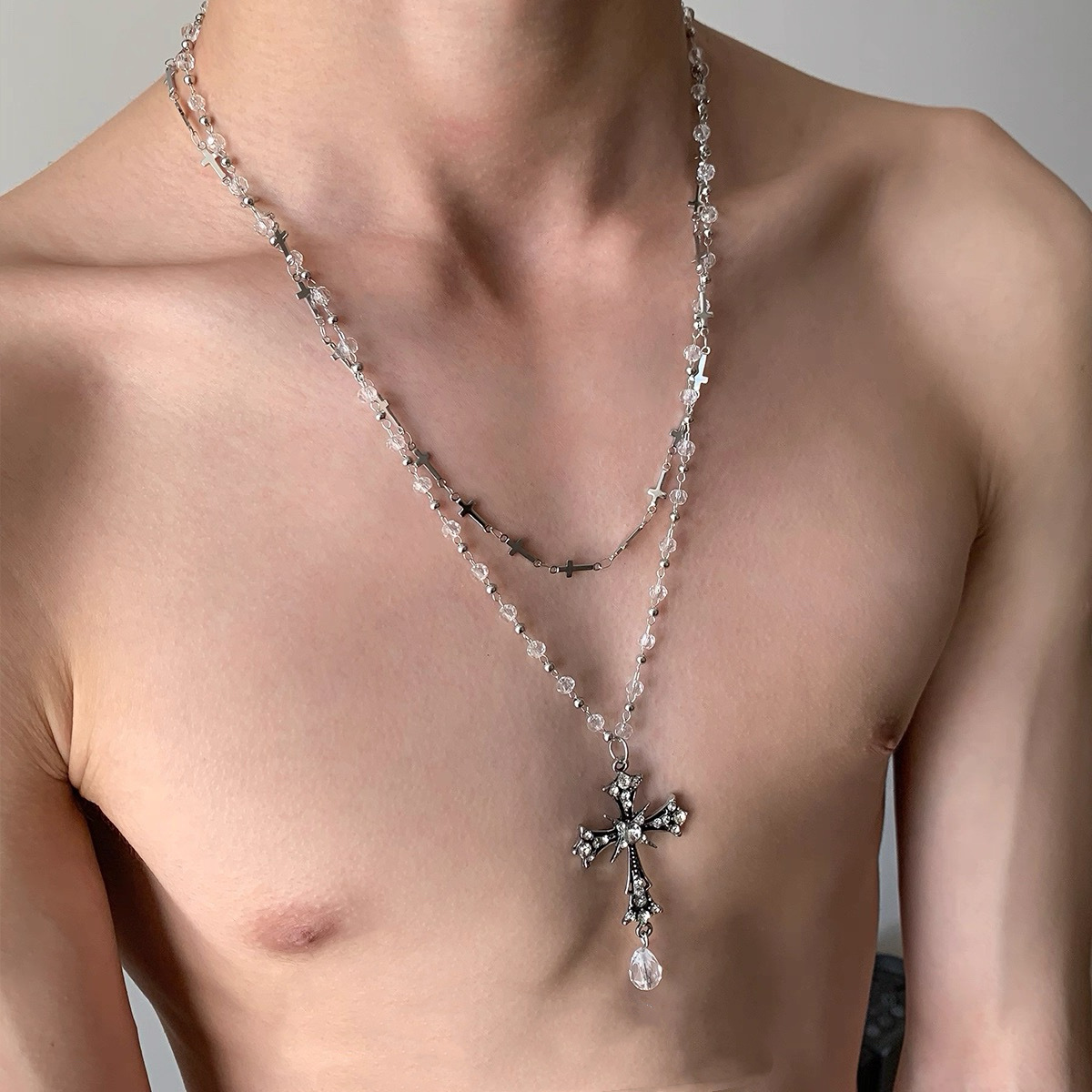 Star Double-Layer Necklace Men's Trendy Sweater Chain Accessible Luxury Niche Design Hip-Hop Style Couple Boys and Girls Clavicle Chain