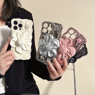 Advanced Sense Three-Dimensional Leather Rose for iPhone16 Apple 15Pro Max Phone Case 13/14 Electroplating