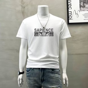 Новый изысканный хлопок модный повседневный круглый воротник для мужчин с термопереносной принтом для молодежи и отдыха свободный летний национальный прилив с короткими рукавами