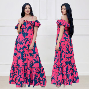 10365 cross-border Europe and the United States Amazon sexy backless collar fashion high waist printed dress strap dress