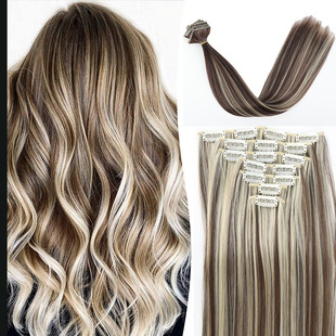 Cross-Border European and American Export Seven-Piece Set of Long Straight Hair Wigs to Increase Hair Volume, Natural Invisible Artificial Wig Extensions