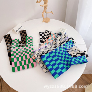 2024 spring and summer new women's bag South Korea Dongdaemun ins chessboard plaid wool knitted woven shoulder bag underarm bag
