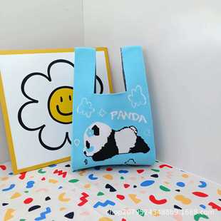 Children's Day Gift Bag Kindergarten Hand Gift Bag Cute Cartoon Panda Knitted Bag Hand Bag Wholesale