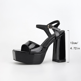High heels2025 European and American Cross-border Fashion New Simple Square Toe Open Toe Thick Heel Sandals High Heels Women's Shoes