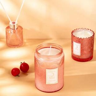 Sun pattern embossed candle Cup aromatherapy fragrance candle bottle colored glass jar high temperature resistant candle bottle with lid