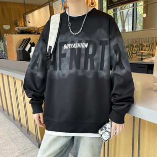 Fake Two-piece Sweaters Men's Spring and Autumn 2024 New American Style Retro Long-sleeved T-shirt Men's Autumn Round Neck Top Clothes