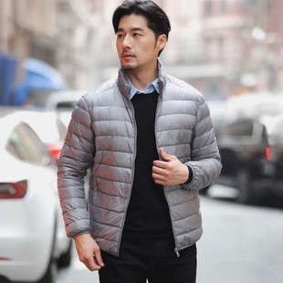 Autumn and Winter New Lightweight Silk Cotton Jacket Men's Short Business Casual Hooded Stand-Up Collar Top Men's Warm Cotton Jacket
