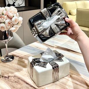 Large bow high-looking tissue box living room coffee table dining table household ceramic decoration bathroom tissue box