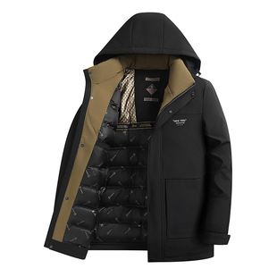 2024 Winter New Duck Down Men's Mid-length Hooded Down Jacket Outdoor Thickened Warm Casual Down Jacket for Men
