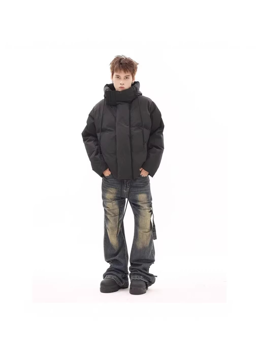 Cross-border winter hooded thick cotton jacket for men, warm, stylish, simple, sporty, retro, Korean-style cotton coat
