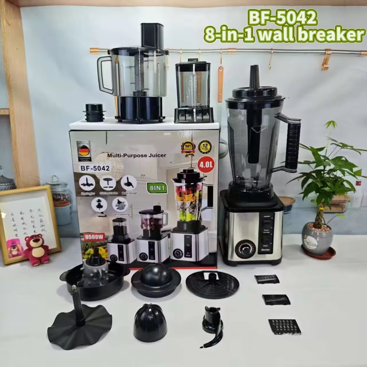 4L 8in1 blender zanglamaydigan po'latdan katta quvvatli blender go'sht maydalagich sharbat chiqargich ko'p funksiyali tijorat devor sindiruvchi
