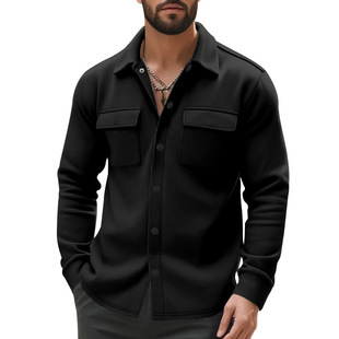 Amazon Cross-border American Casual Men's fleece-lined Laps Multi-pocket Single-breasted Solid Color Casual Jacket Coat Men