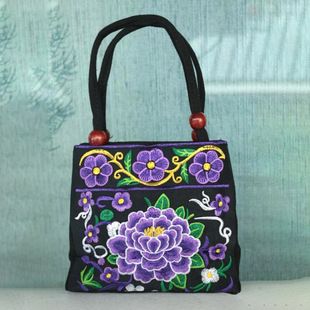 Artistic National style ethnic style small size lace double-layer bag double-layer inner bag small bag double zipper cotton and linen handbag