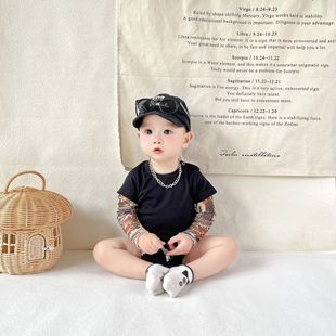 Ins Internet Celebrity Baby Children's Clothing 3-6-12 Months Baby Summer Clothes Sunscreen Baby Fake Two-piece Flower Arm Long-sleeved T-shirt