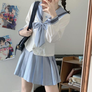 [Linglan Private] School Uniform Japanese Style Sailor Suit White Short Versatile Plaid Skirt Preppy Style Sweet Skirt