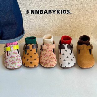 Korean Style Children's Bogon Shoes Girl's Floral Princess Leather Shoes Boy's Polo Dot Single-layer Shoes Breathable Spring and Autumn Baby's Bean Shoes