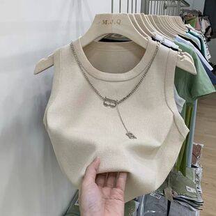 All-match Small Suit with Knitted Striped Camisole Women's Spring and Summer Beautiful Back French Sweet and Spicy Style Base Top Fashionable