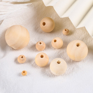 Cross-border supply of 6-30mm straight hole round wood beads primary color log beads DIY handmade jewelry accessories wholesale