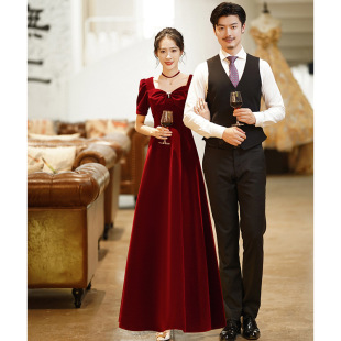 Bridal Burgundy toasting suit can be worn at ordinary times summer wedding dress back door dress French engagement dress