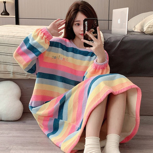 New Autumn and Winter Day Strawberry Pajamas Women's Coral Fleece Nightgown Pregnant Women's plus size Flannel fleece-lined Thickened Home Clothes