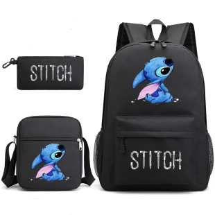 Рюкзак Star Baby Stitch, сумка через плечо + пенал, черный школьный портфель, набор из трех предметов