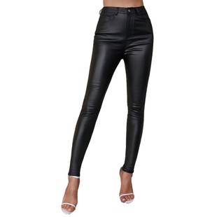 2024 Autumn and Winter New Matte All-Match Stretch Tight High-Waist Slim-Fit Slimming Windproof Black Solid Color Leather Trousers
