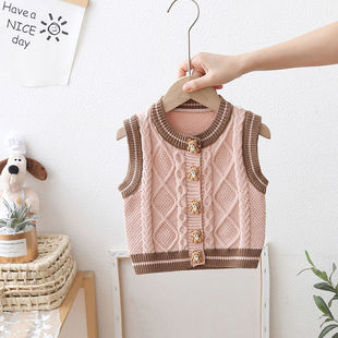 Baby Children's Sweater Vest Cardigan 2024 New Autumn Wear Boys and Girls Baby Knitted Vest Trendy Outer Wear