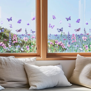 Watercolor wisteria flower butterfly bedroom living room porch home background decorative wall stickers self-adhesive cross border