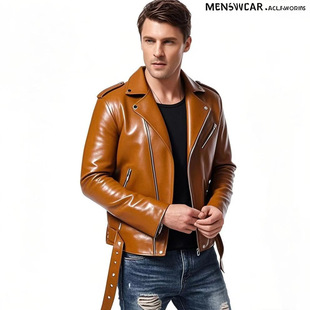 Factory Cross-border European Code New Spring and Autumn Men's Leather Jacket Slim-fit Thin Leather Jacket Men's Biker