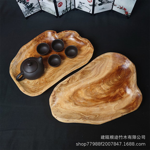 Solid wood plate new Chinese style natural tree root wooden dessert plate dessert food wooden tray wholesale hotel tableware