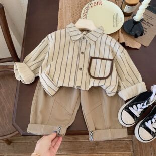 Children's shirt 2023 autumn new boys and girls Korean casual long-sleeved shirt winter cardigan baby bottoming shirt