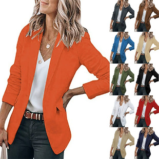 2025 Spring and Autumn New Elegant Jacket Amazon wish Women's Long-sleeved Solid Color Suit Collar Single-breasted Suit