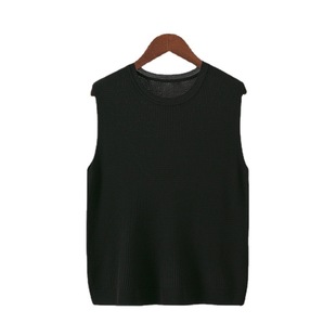 Ice Silk Camisole Women's Summer Outer Wear Sleeveless Wide Shoulder Inner Base Knitted Round Neck Thin Trendy Top