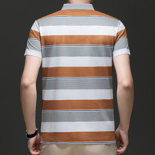 Men's summer high-end waffle Seamless T-shirt short-sleeved casual striped lapel polo shirt for men