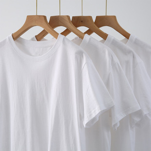 Summer Pure Cotton Men's T-Shirt White Round Neck Short-sleeved Top Solid Color Base Top All-match Casual Half-sleeved Cotton T-shirt
