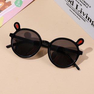 2023 new Korean cute rabbit ears children's sunglasses boys and girls round frame sunglasses baby travel glasses