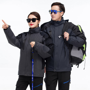 Outdoor jacket new autumn and winter men and women couple fleece-lined thickened mountaineering suit one-piece cotton