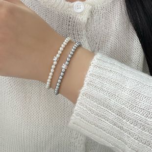 S925 стерлингового серебра лихорадка блоггер Shijia жемчужный браслет нишевый дизайн квадратный сахар простой ins элегантный высокий смысл