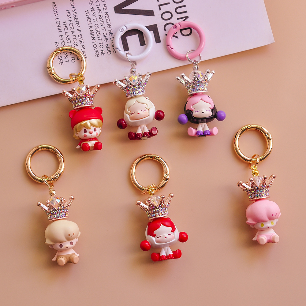 Genuine Bubble Mart Lie Position Sitting Position Cute Grain Keychain Pendant DIY Crown Slide Bag Chain Small Hanging Trendy