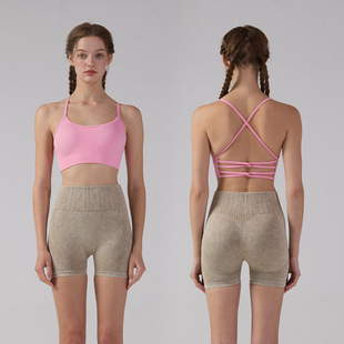 Cross Back Sports Bra Yoga Clothing Suit Women's High-Intensity All-In-One Sports Vest Yoga Shorts Butt Lift