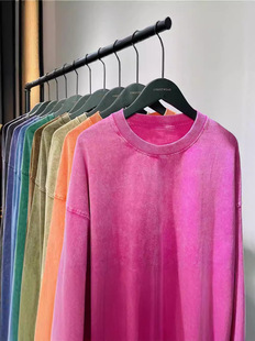 Amazon cross-border factory direct sales of 230 grams of pure cotton washed old collar T-shirt men and women DIY to map production