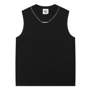 Summer Simple Solid Color Chain Sweat Vest Men's and Women's Niche High-end Casual Loose Sleeveless Waistcoat Base T-shirt